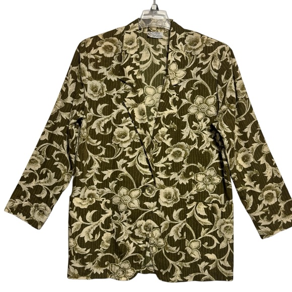 VTG Cristin Stevens Floral 80’s Blazer Green Cream Pockets Shoulder Pads MED EUC - Picture 3 of 12
